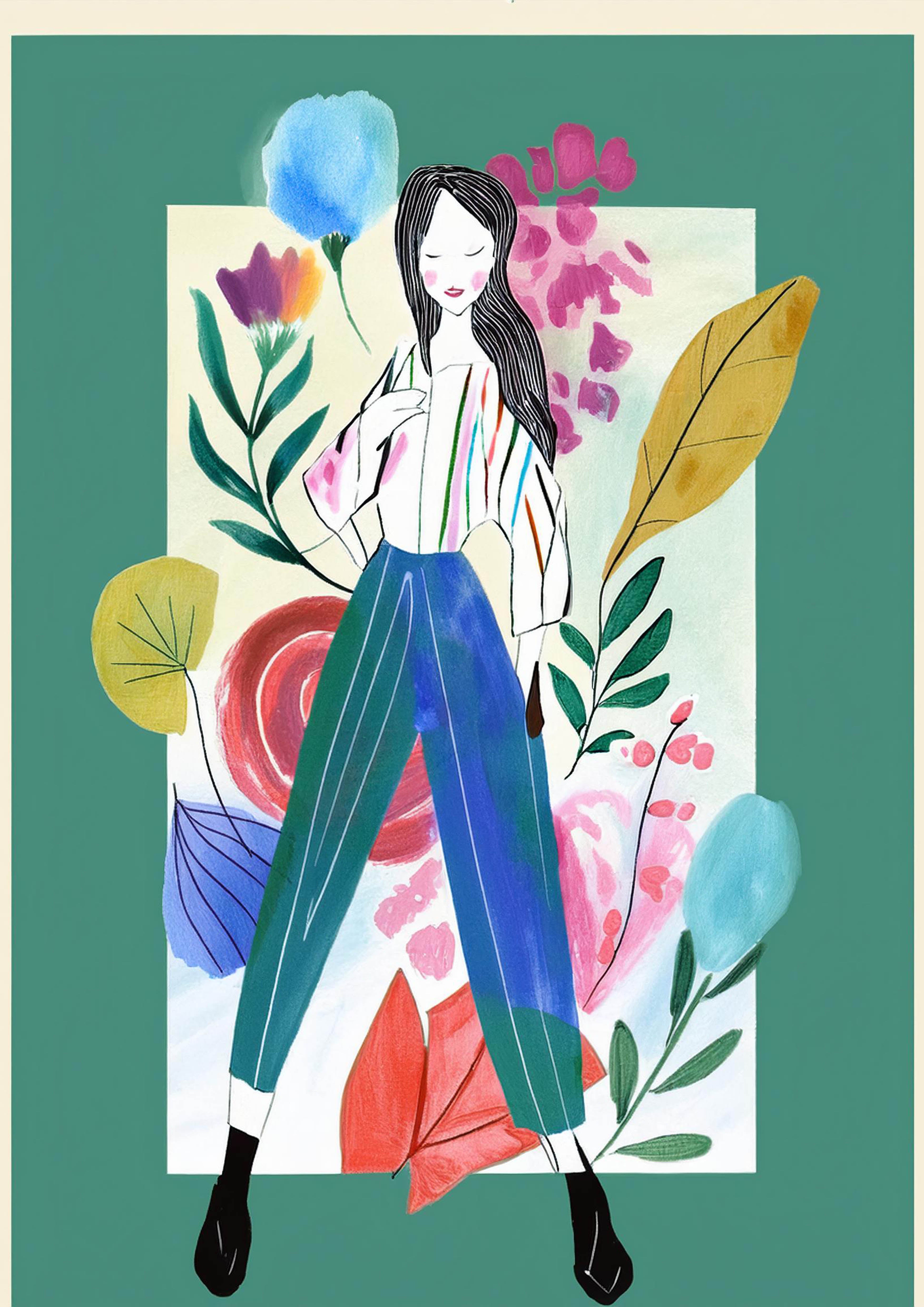 Illustration Woman in Flowers Frame