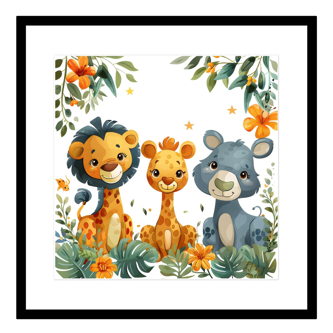 Watercolor baby Lion and friends | Wall Art Print - Creative Arts