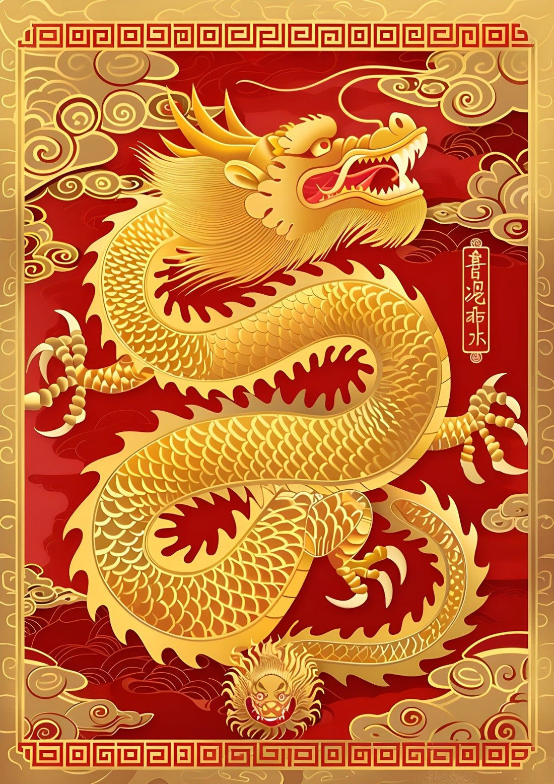 Chinese Dragon | Red and Gold | Wall Art Print - Creative Arts